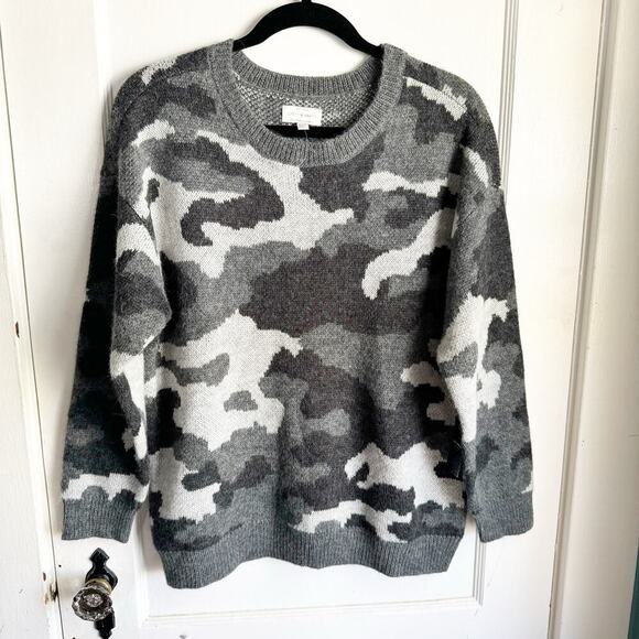 Lucky Brand Gray Camo Wool Blend Crewneck Sweater NWT Cozy Comfy Size 1X New - Picture 1 of 11
